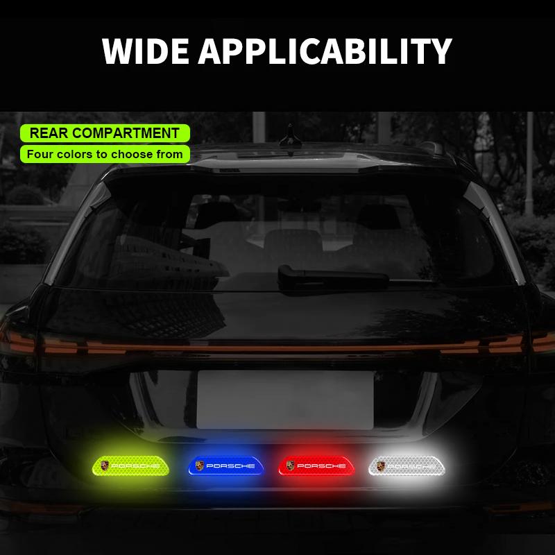 4PCS Car Door Safety Warning Reflective Mark Sticker Emblem For Porsche Boxster Cayenne Panamera Macan Cayman 911 918 996 917