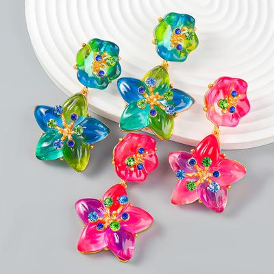 New FashionNew Multi -Layer Five -Pointed Star Resin Diamond -Studded Flower Earrings Female Bohemian Ethnic European And American Earrings