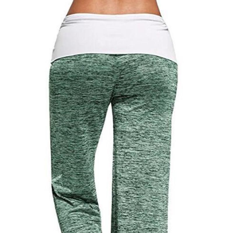 Hot Dames Kleurblok Wijde Pijpen Yoga Broek Midden Taille Losse Lange Broek Hofbroek Dames Sportbroek Trekkoordbroek