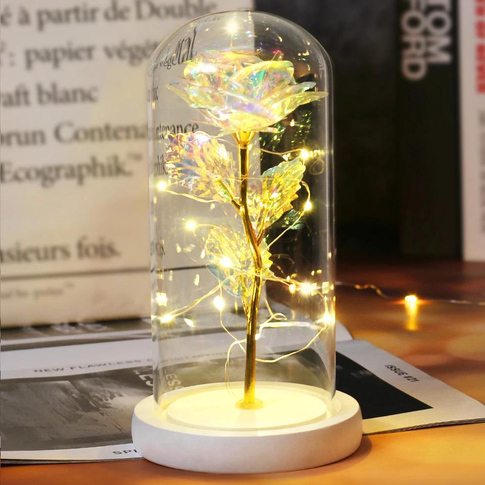 Best Mother's Day Gift Enchanted Galaxy Rose Beauty And The Beast LED Glass Dome Wood Base Flower Valentine's Day Christmas gift