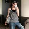 American retro striped swing neck sling vest women's summer Korean relaxation stacked waist thin meat cover top
