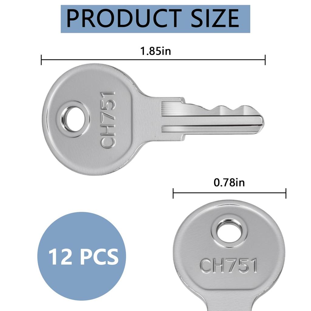 12 Pcs CH751 Key, CH751 Universal Replacement Keys for RV Compartments Campers Door Hatch RV Doors Cabinets Storage Boats Trailers Tool Boxes