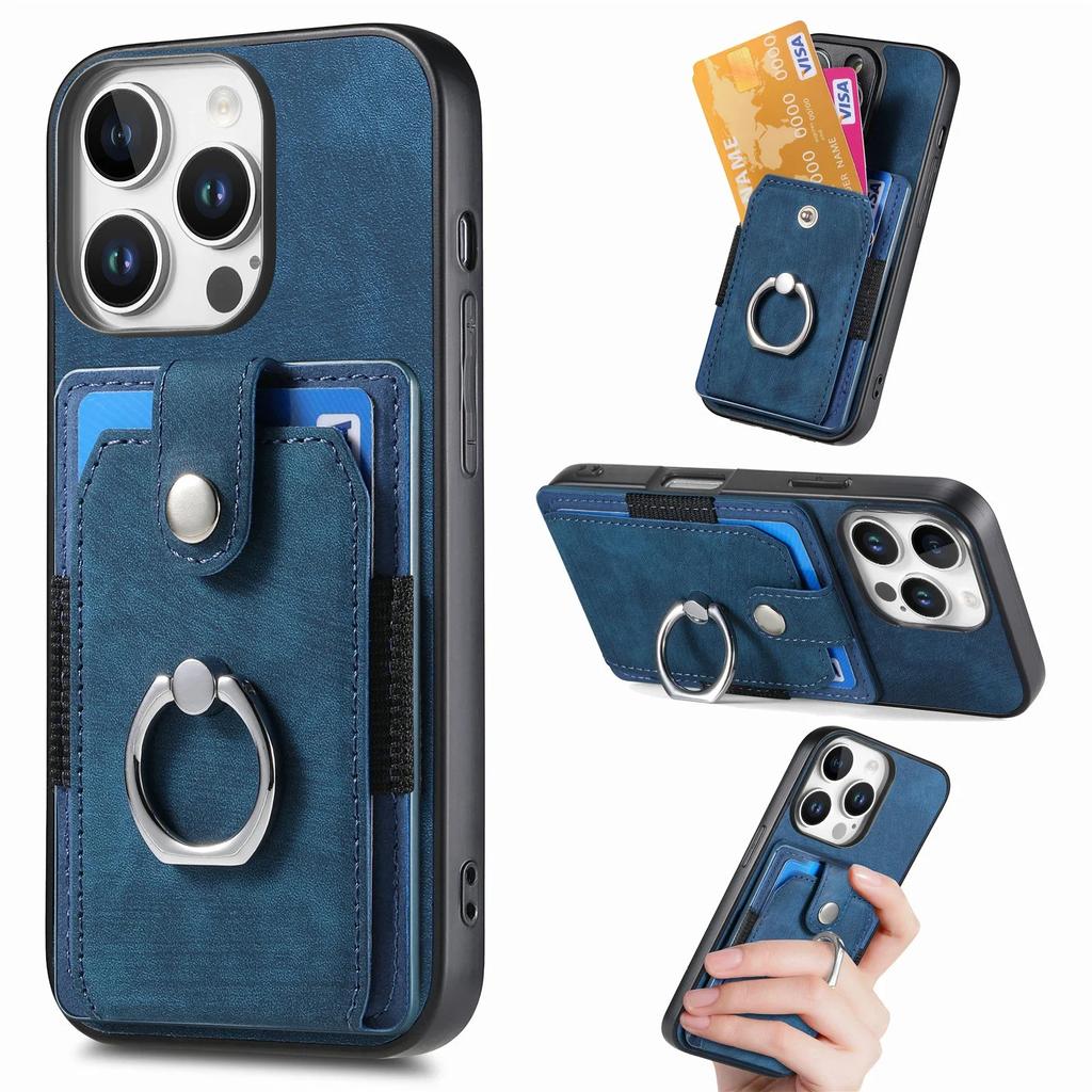 Ring Wallet with Card Holder Kickstand Leather Case For iPhone 16 15 Pro Max Plus SE 2025 Cover