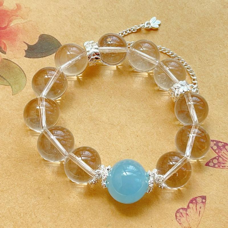 Cristal branco aquamarina partículas grandes, corpo limpo pulseira de cristal branco namorada namorada presente de casal