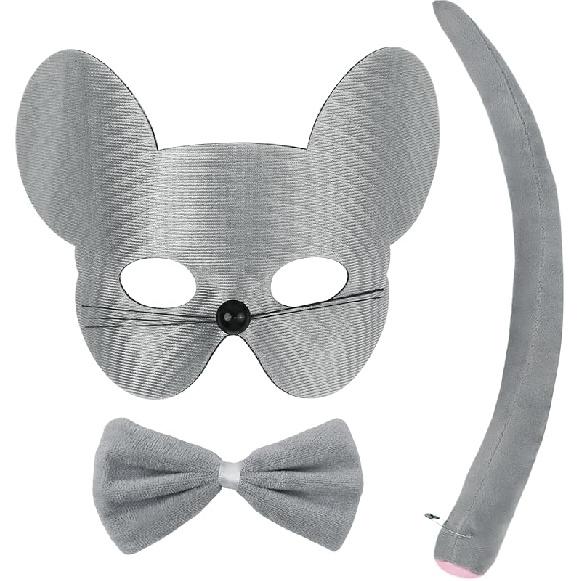 HyperFun Mouse Costume Mouse Ears Headband Tail Nose and Bow Tie Rat Mice Animal Accessories Set for Halloween Party Mysterious Mice