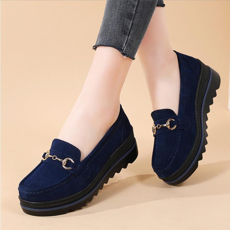 Spring Autumn High Quality Women Shoes Light Comfort Flas Platform Shoes Metal Buckle Casual Mother Shoes Wedge Women Loafers