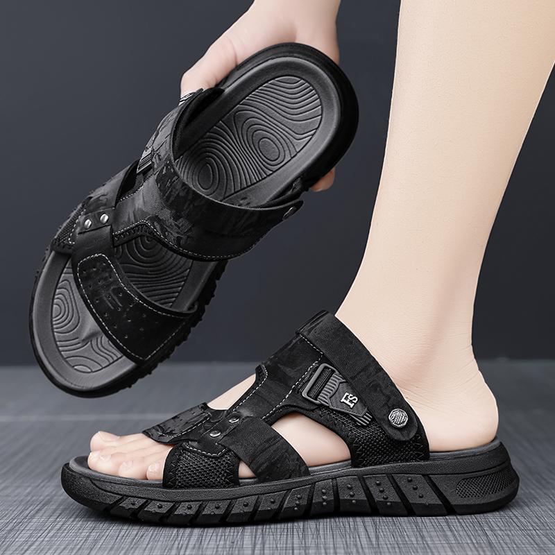 Fashion Men's Outdoor Mesh Beach Shoes Summer Youth Breathable Non Slip Soft Sole Casual Sandals Fashion Dual-purpose Driving Slippers