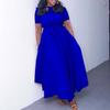 Abito Midi Casual da Donna Taglie Forti, Colore Unito, Allacciatura, Vita Alta, Manica Corta