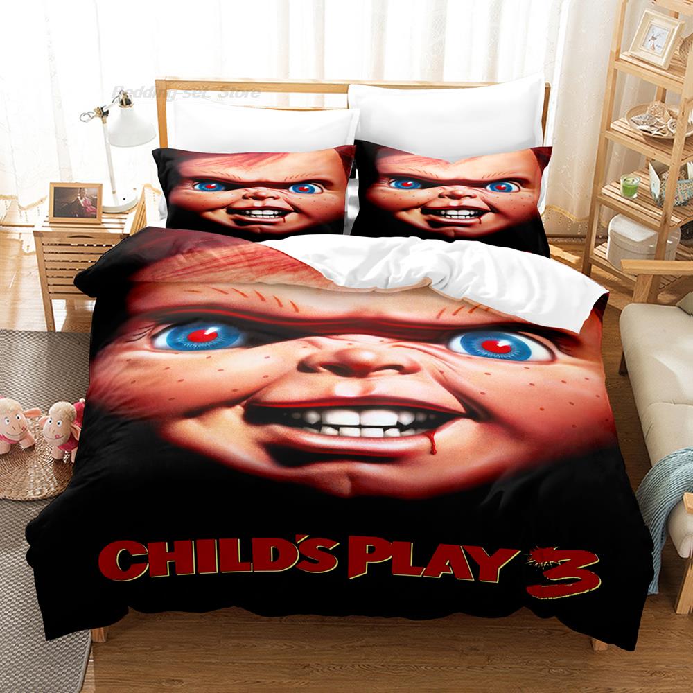 Juego de ropa de cama Chucky para cama individual, doble, queen o king size. Juego de funda nórdica para dormitorio de adulto o niño. Diseño 3D de Halloween.