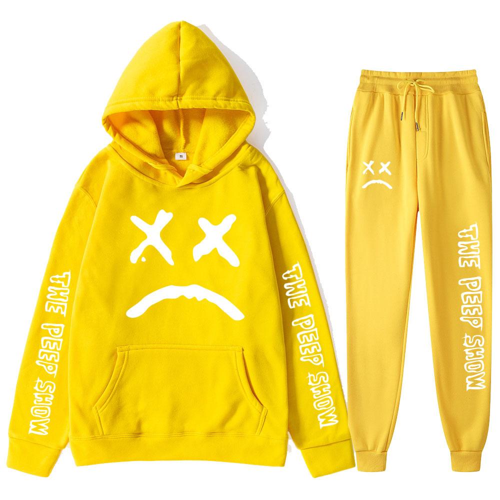 

Autumn Winter Lil Peep The Peep Show Graphic Printed Hoodies Sweatpants Set Fashionable Casual Warm Sports Long Sleeved Pants Men s Sport Wear XL жовтий
