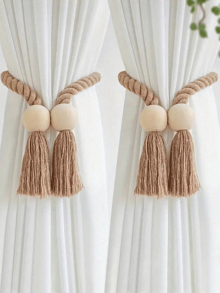 Magnetic Window Curtain Tiebacks Simple Wooden Tassel Curtain Buckle Curtain Holdback Suitable For Bedroom Living Room Kitchen Home Decoration