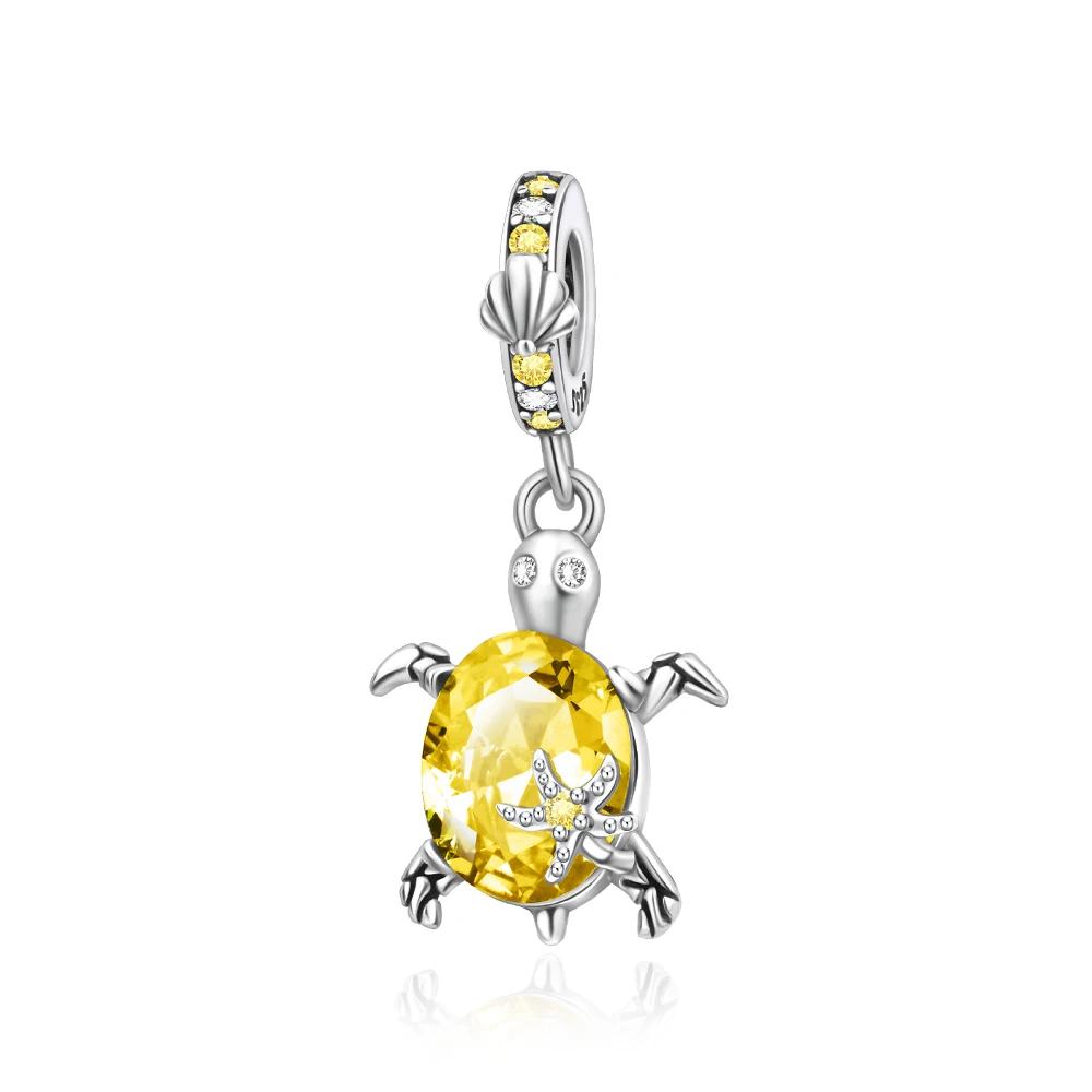 Copper Blue Zircon Star Sea Turtle Shape Twelve Color Charm Beads Fit Original Bracelet For Women Pendant Diy Jewelry Gift