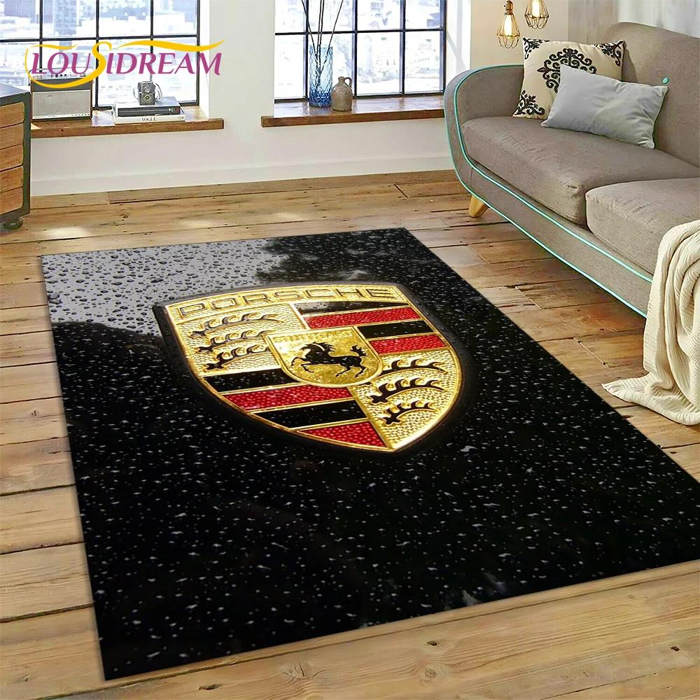 Car Logo P-Porsche 3D Printing Rug Carpet for Living Room Bedroom Home Decor,Floor Mat Non-slip for Sofa Doormat Gift Kids Play