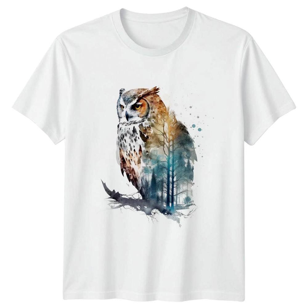 Owl Forest Watercolor TShirt Wildlife Nature Gift For Him And Her