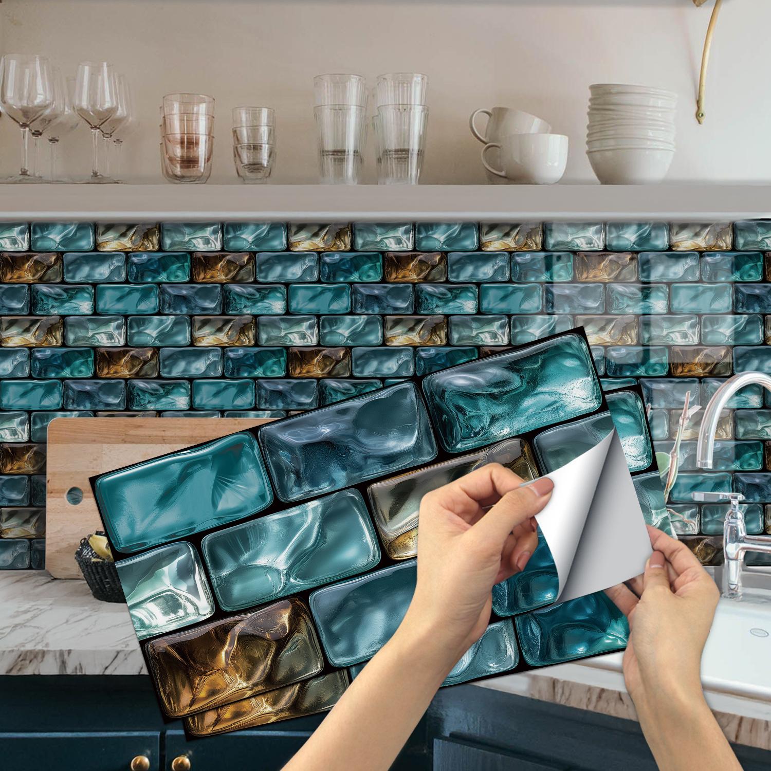 

KUUJOJO 3D Vintage Faux Wall Tile Self-Adhesive Decal for Kitchen, Living Room and Bathroom Wall Decor, 11.8 in. X 5.91 in. (as the picture,12pcs)