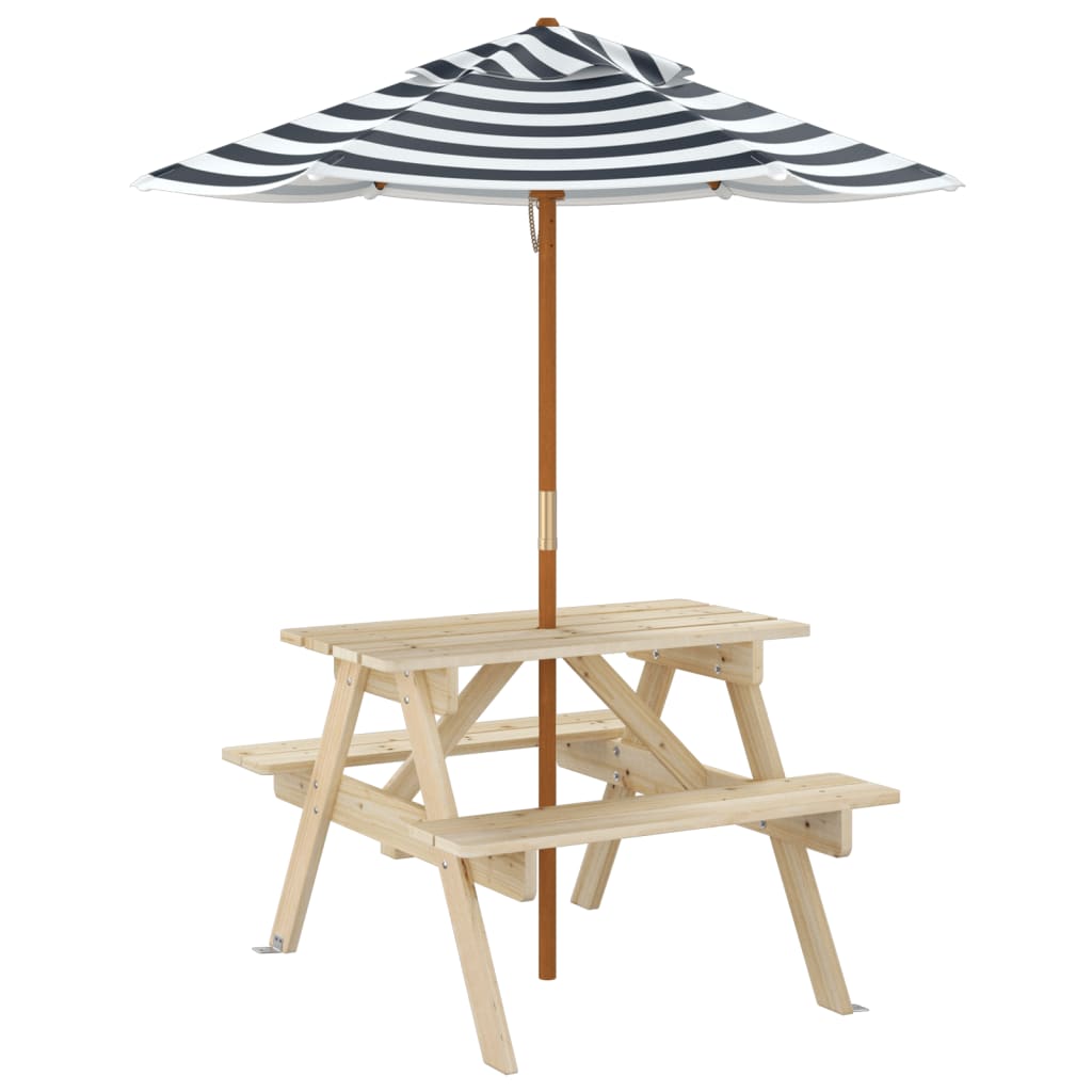 Vidaxl Picnic Table For 4 Children, With Umbrella, Fir Wood