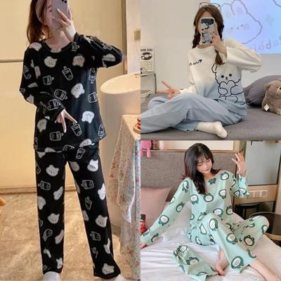 Ladies Cartoon Bear Pajamas Spring and Summer Long-Sleeved Casual Comfortable Homewear Outside Women Cute Floral Loungewear