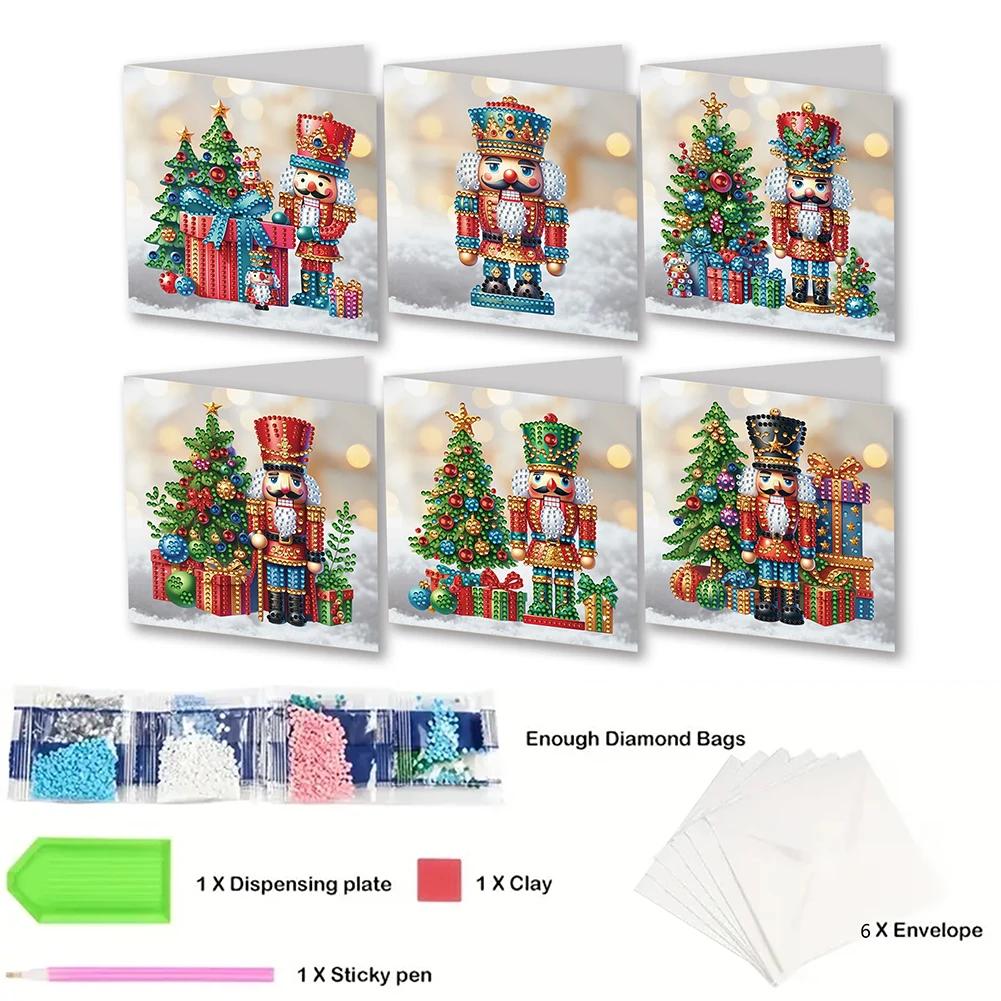 6PCS DIY Diamond Painting Greeting Card Rhinestone Diamond Art Mosaic Postcards Diamond Art Greeting Cards for Birthday Festival