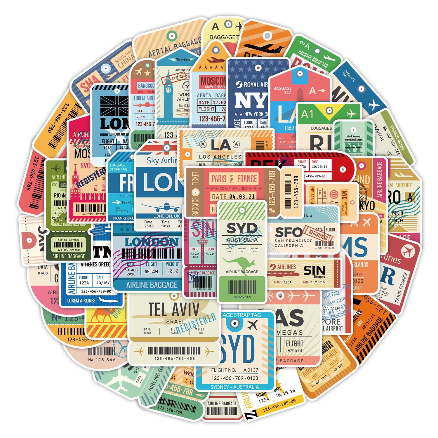 

50 Unique Boarding Pass Stickers: Waterproof Creative Decals for Water Bottles, Luggage, and Children s Journals