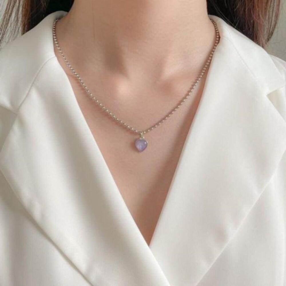 [Onoma] Onm Heart Round Pendant Necklace Bead Bracelet Aurora Chain (12092755)