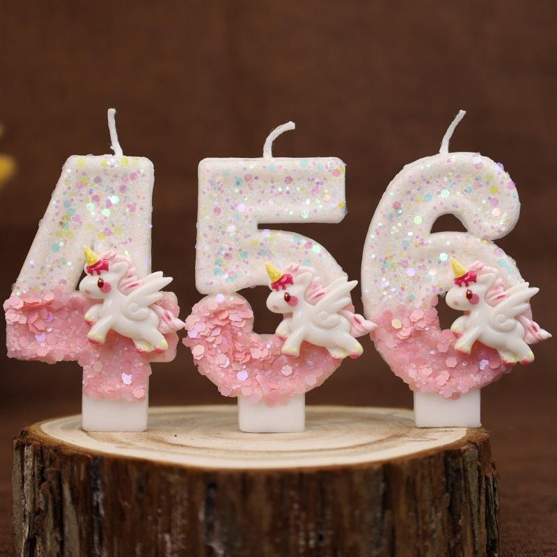 Happy Birthday Candle 0-9 Numbers Candle Pink Unicorn Birthday Candles for Cake Children's Birthday Party Candle Cake Decorating