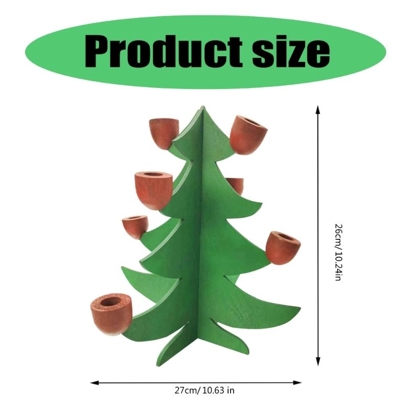 Warm Glowing Christmas Tree Shape Candle Holder Wood Crafts Tapered Candle Stand Candlestick for Seasonal Party Decors