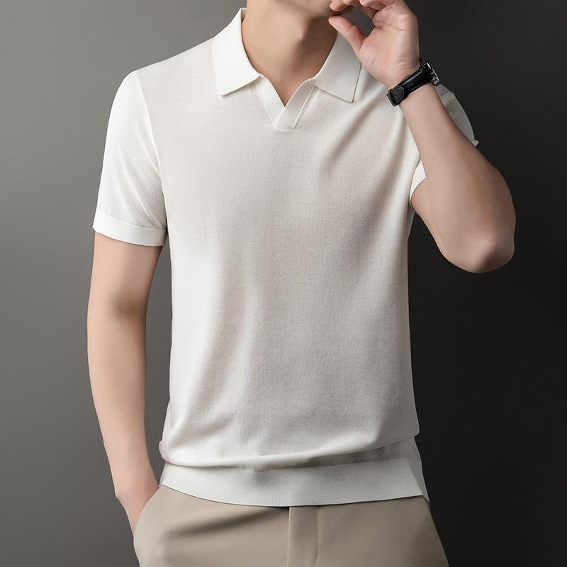 Short Sleeve Men s T-Shirt Summer Lapel Collarpolo Business V-Neck Top M