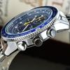 SEIKO Herren Quarz Chronograph Uhr Edelstahl / Lederarmband Tachymeterlünette Leuchtzeiger Datum Sport Business Herren Armbanduhr