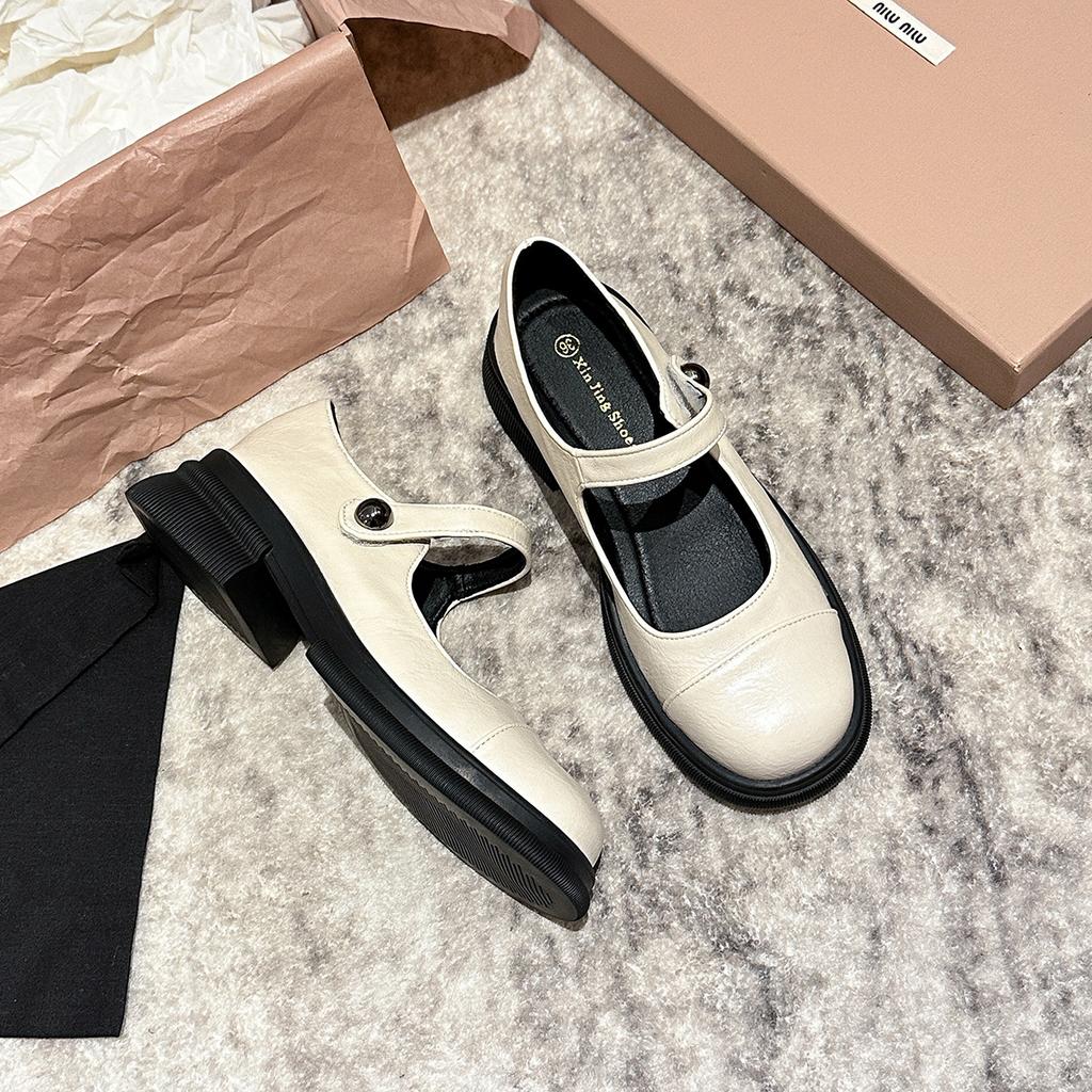 Q1-36 French Retro Platform Mary Jane Single Shoes Loafers Autumn and Winter Niche High-end Small Leather Shoes Women's Shoes Black