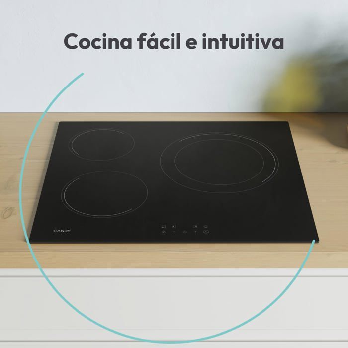 Ceramic Hob - Candy - 60 Cm - 3 Cooking Zones - Double Zone 30 Cm - Touch Control