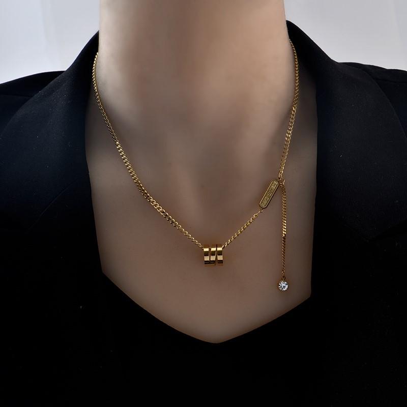 New Design Spiral Cylinder Tstainless steel Gold colour Necklace For Woman Korean Fashion  Gothic Girl's Clavicle Chain