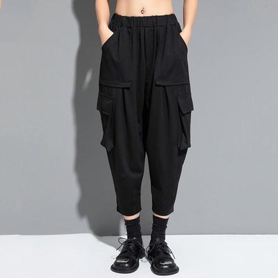 Schwarze Baumwolle hohe Taille Übergroße Vintage lässige lose Sommer Haremshose für Frauen Hose