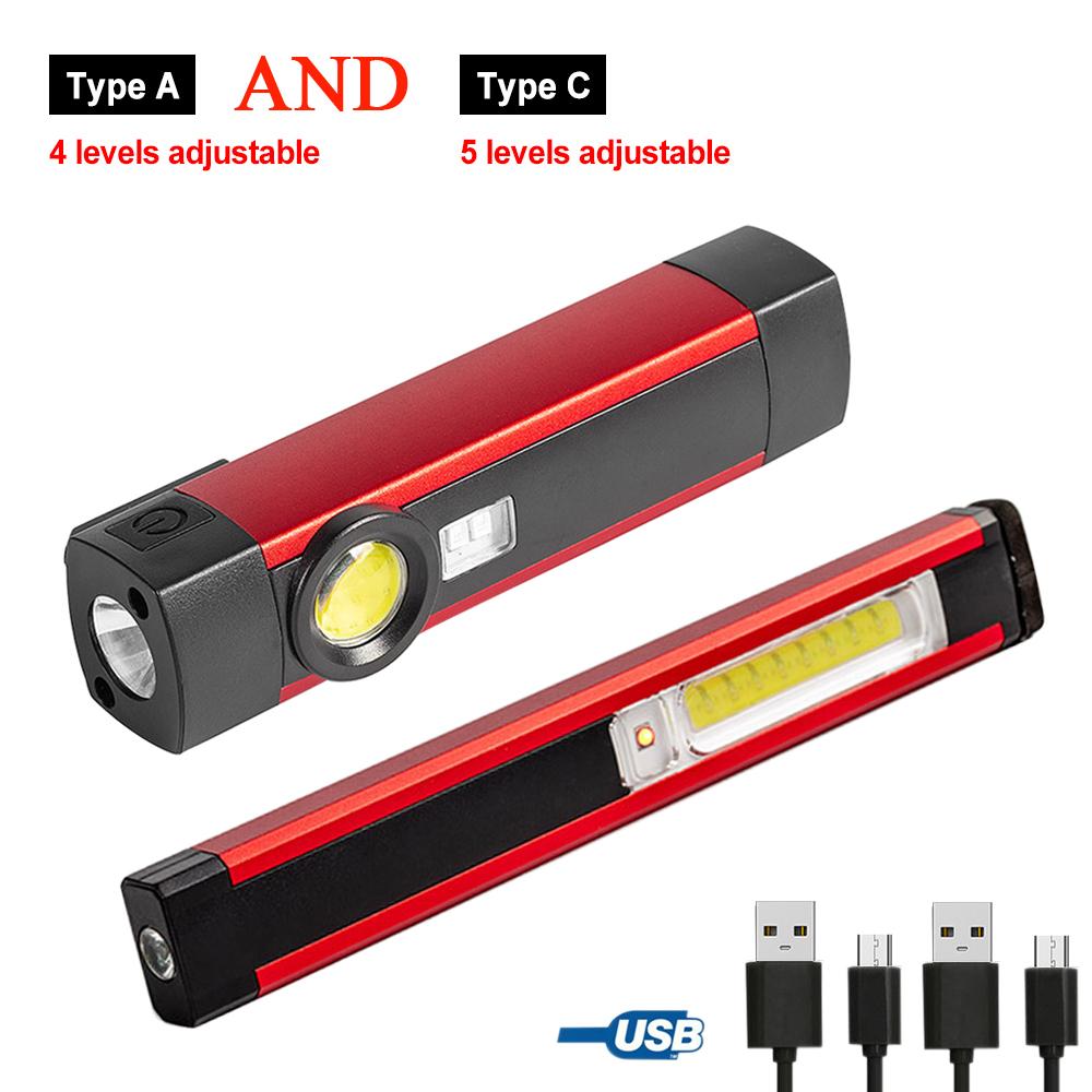 Portable 4 /5 Modes COB Flashlight Magnetic UV Torch USB Rechargeable LED Work Light  XPE Hanging Hook Lamp For Outdoor Camping
