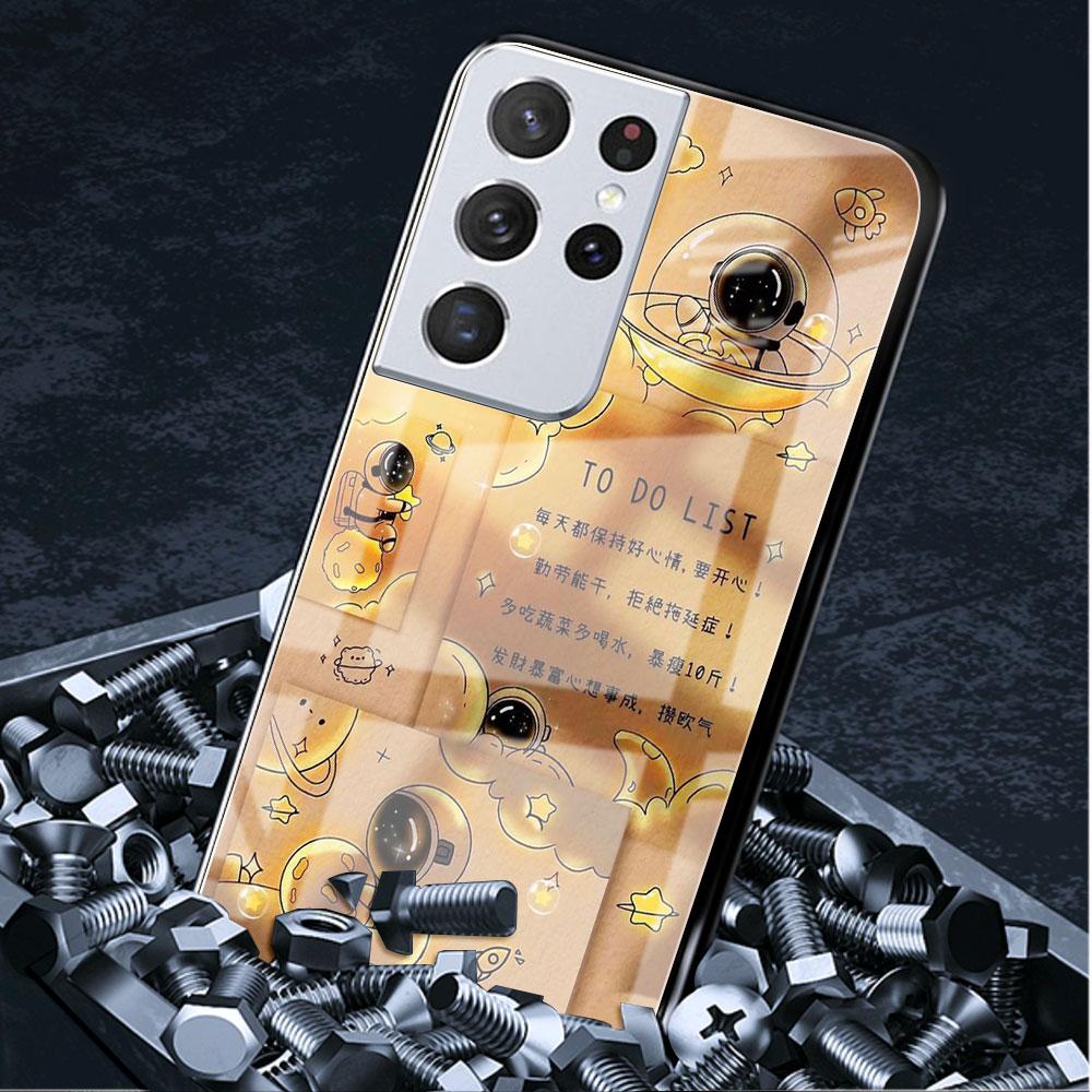 Glass Case For Samsung Galaxy S22 S20 FE S21 5G S10 S9 Plus Note 10 20 Lite Tempered Phone Cover Astronaut Cartoon