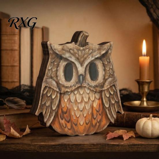 Artistic Home Office Decor Halloween Wooden Ornaments, Distressed Pumpkin/Cat Decorations, Desktop & Wall Modern Retro Desk Display Decors for Autumn