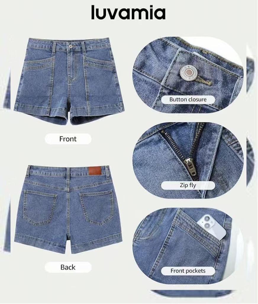2026 Light Blue Denim Shorts with Patch Pockets - European and American Style