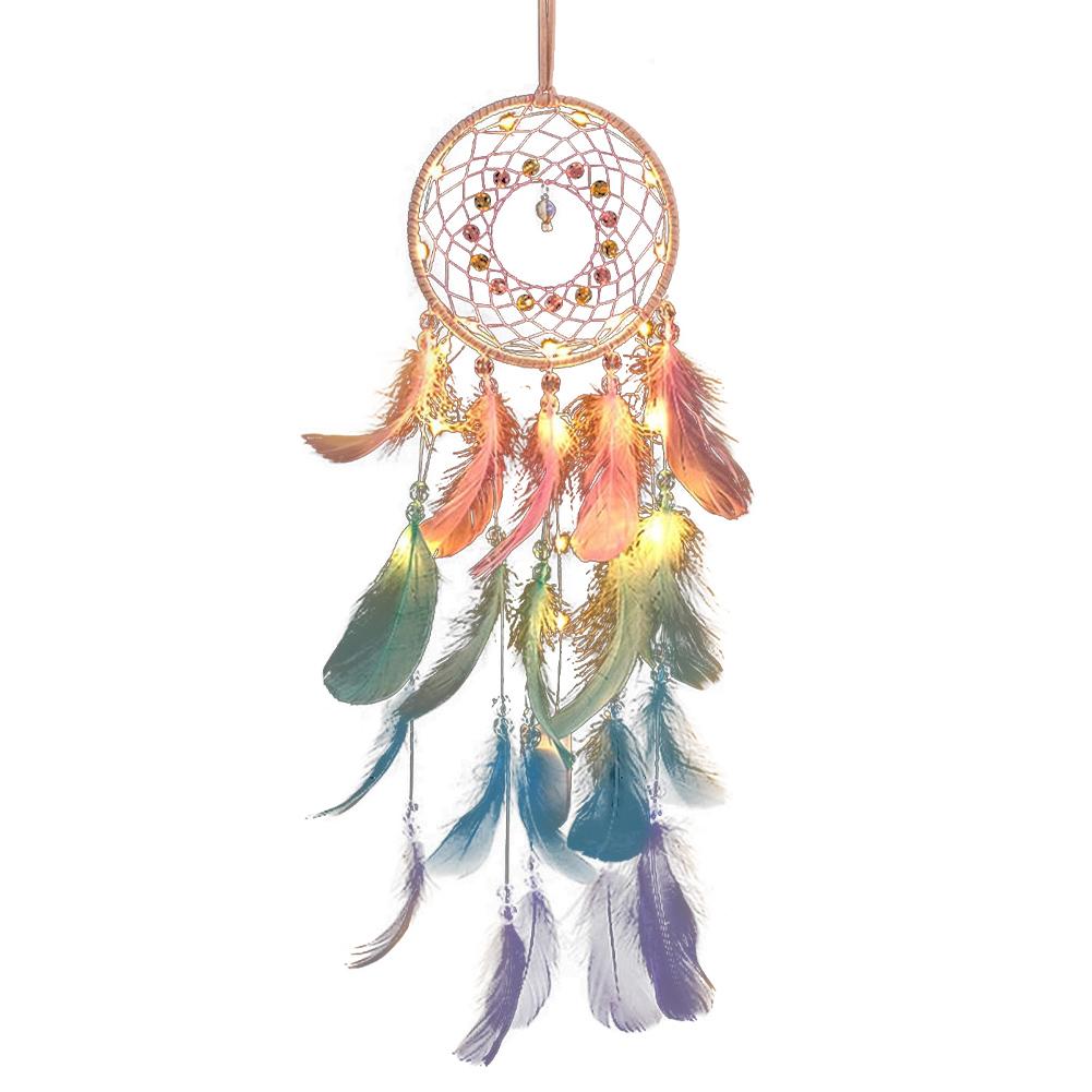 Colorful Dreamcatcher with Lights Feather Fill Delicate Dreamcatcher Wall Dream Catcher for Garden/Car/Outdoor/Bedroom