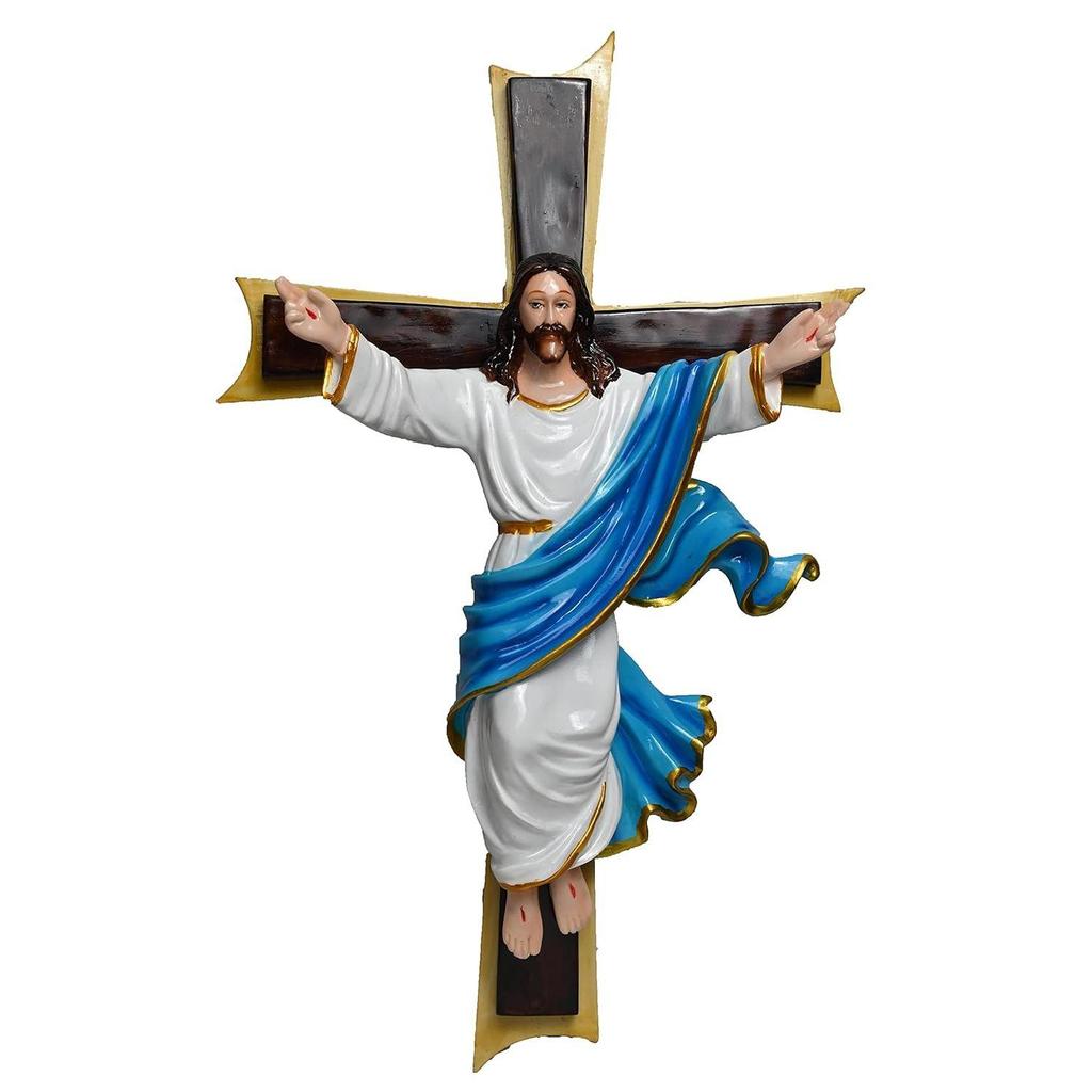 Risen Christ/The Holy Cross Perfect for Home/Prayer Room/Gifting & Decoration ( 6 X 11.5 X 18.5 Inch ) ((Blue))