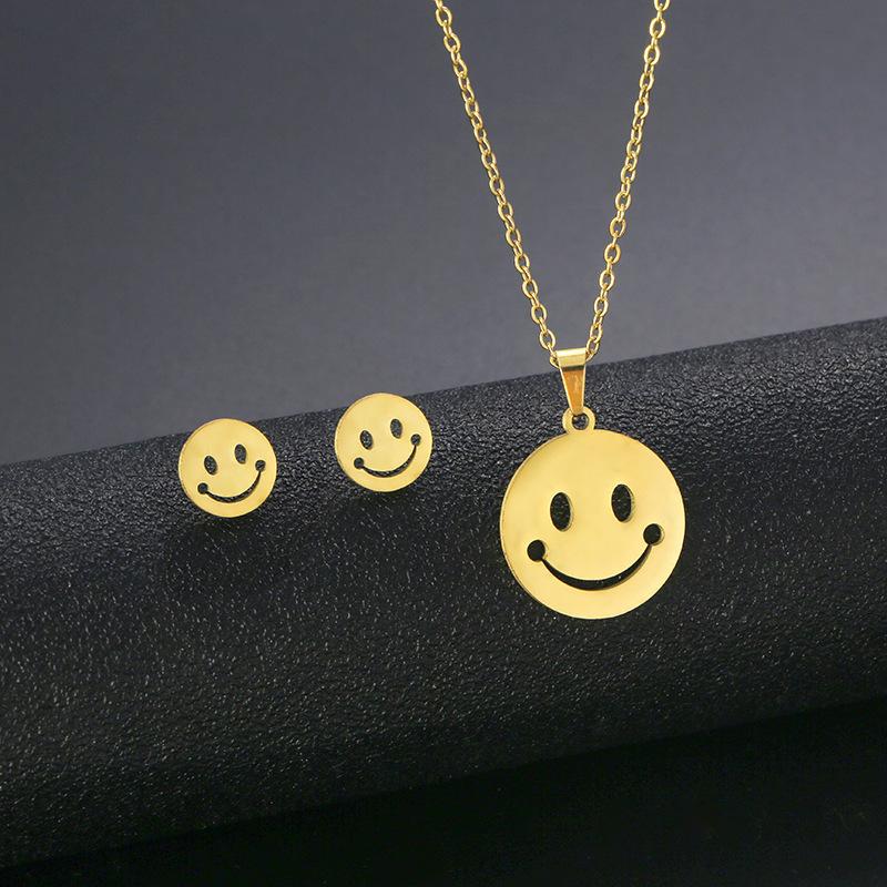 

Hip Hop Geometric Necklace And Earrings Set For Women High Gloss Jewelry Set
