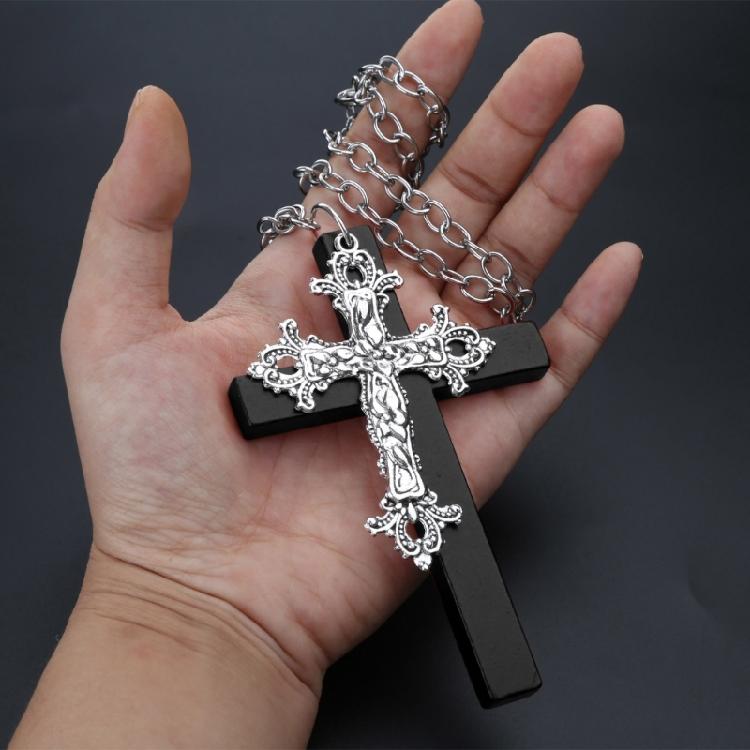 Vintage Gothic Collar Necklace Wooden Cross Pendant Necklace Streetwear Jewelry