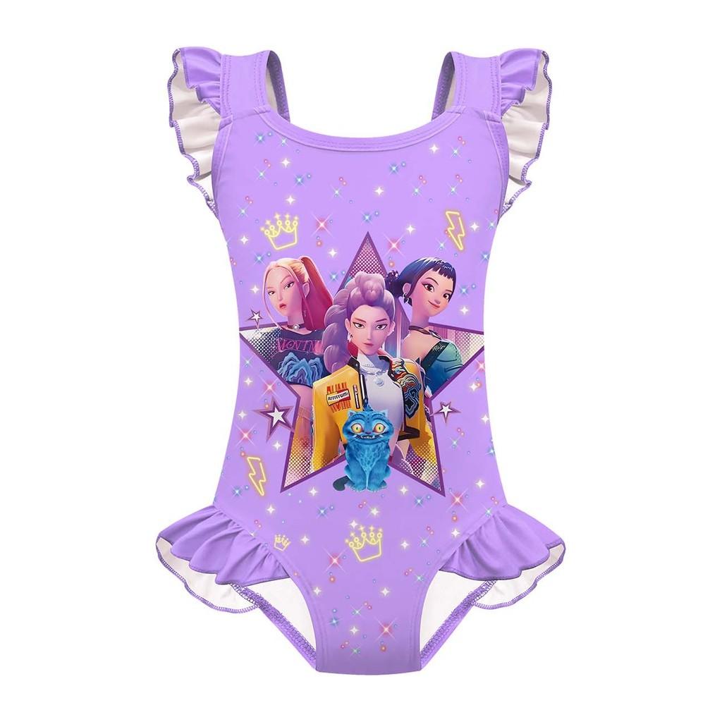 

Детский Девочки Аниме Мультфильм ПОП Певицы Руми Мира Зои Принт Волан Без рукавов Цельный Купальник Купальник 160cm