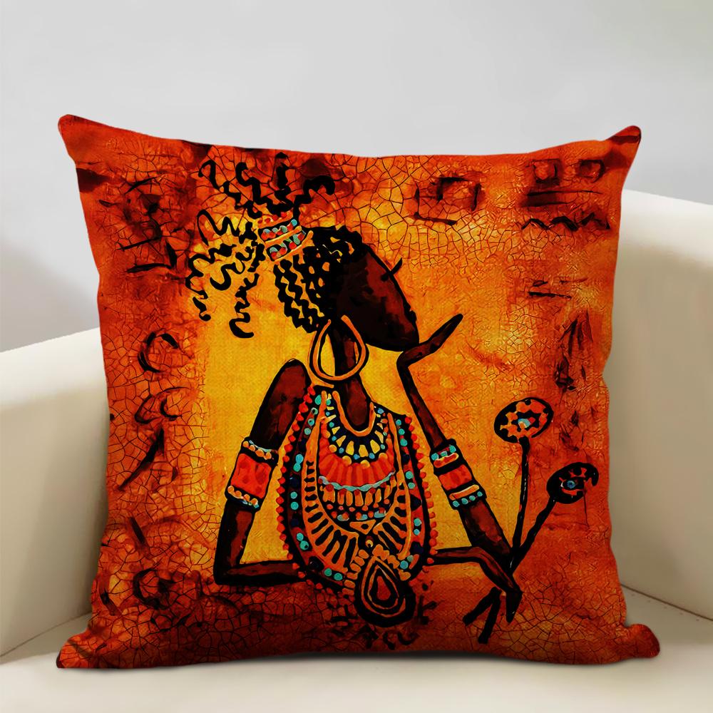 Portrait Oil Painting Cushion Cover African National Style Living Room Sofa Art Decoration Pillow Bedding 45x45cm Cover Pillows