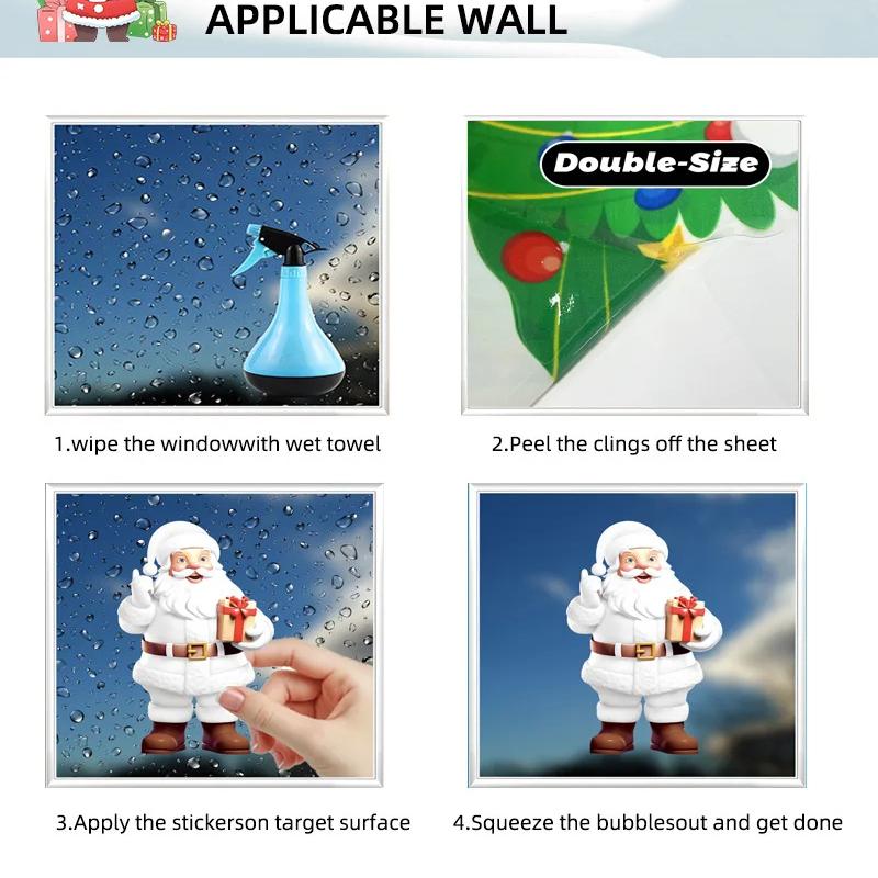 9 pçs/conjunto Adesivos de Janela de Natal Decoração de Casa Ano Novo Papai Noel Árvore de Natal Floco de Neve Decalque de Vidro Presentes de Navidad
