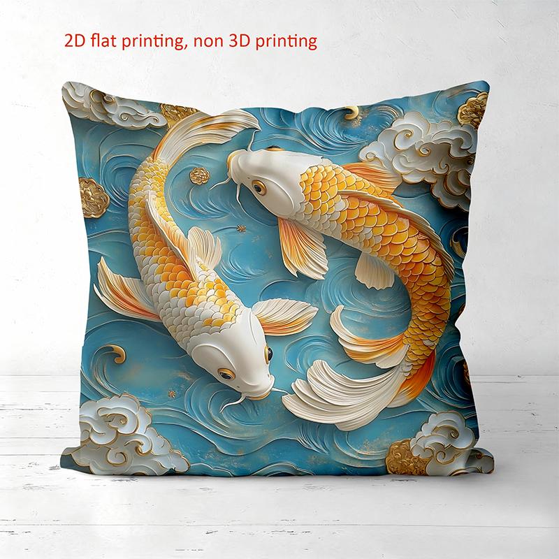 Koi Fish Patterned Cushions 2D Flat Printed Home Decor Polyester pillowcase, sofa decorative cushion cov Headboard Pillow