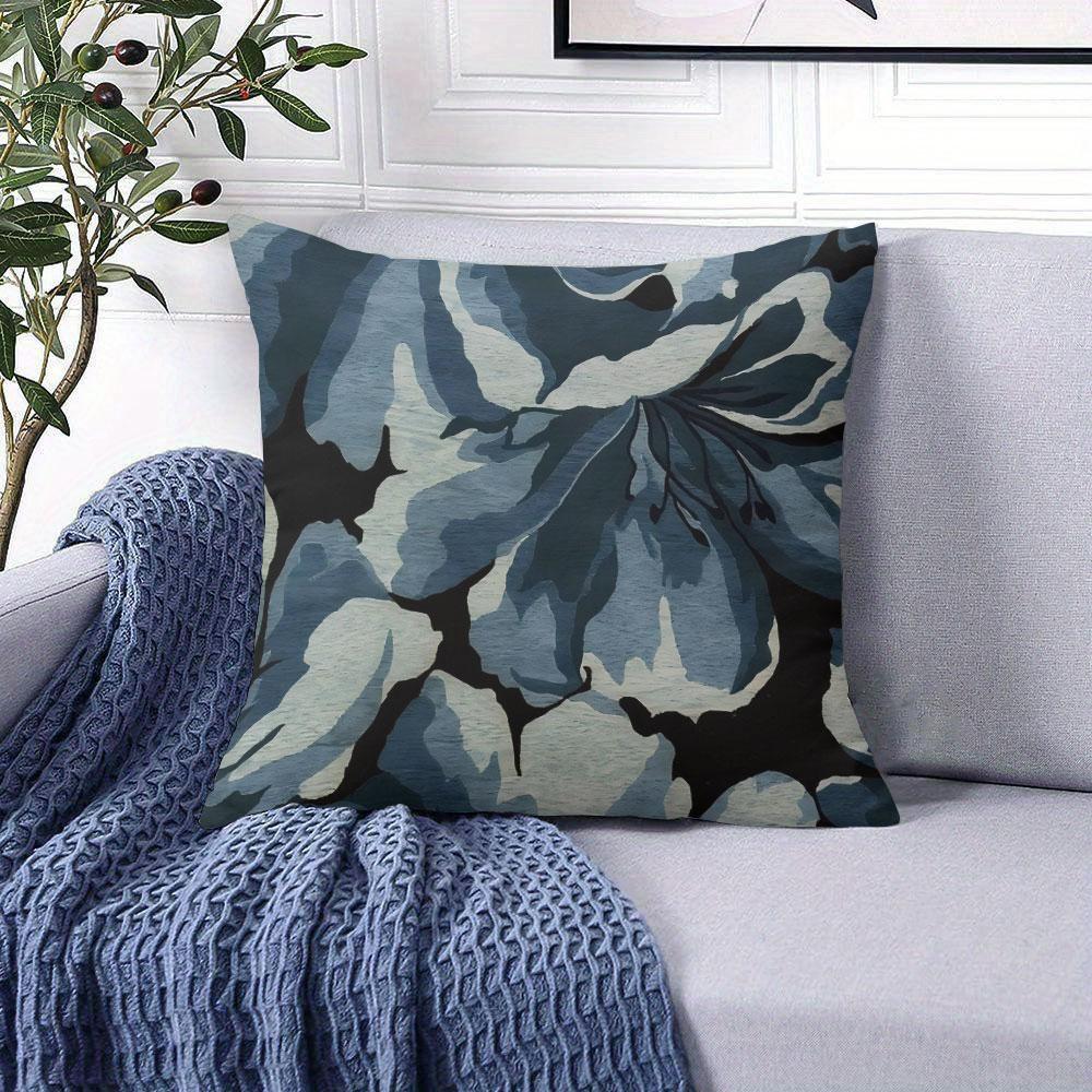 Blue Floral Art square Jacquard Pillow Cover for Sofa Office Waist Cushion Cover Home Decorative Pillowcase