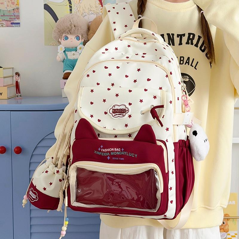 Schoolbag Cute Star Cat Junior High School Student Schoolbag High School Large Capacity Student Backpack Small Fresh Girl Pain Bag Baby Bag
