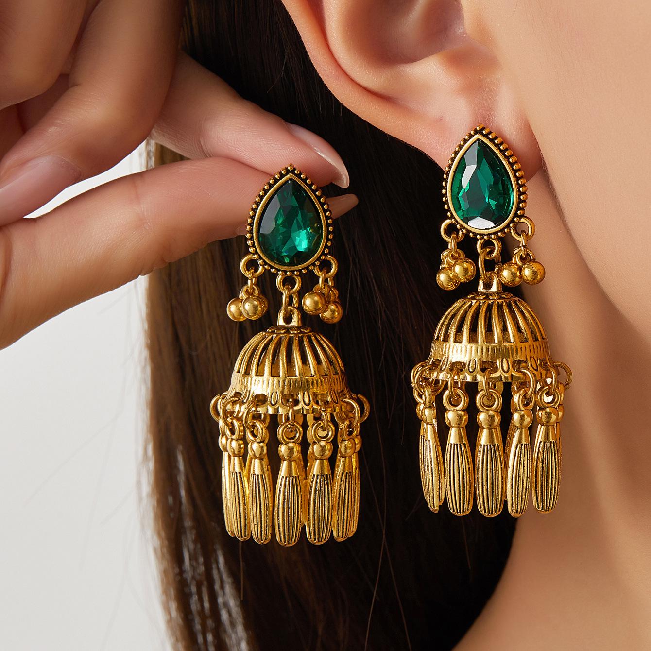 Bohemian Retro Tassel Earrings for Women Rhinestone Water Drop Studs