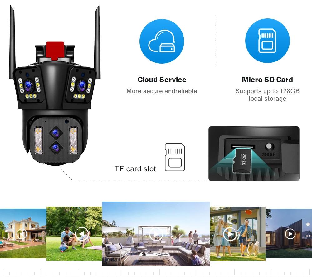 LS VISION Venkovní WIFI IP kamera 16MP 8K HD 10x optický zoom Automatické sledování PTZ Čtyři objektivy Tři obrazovky Vodotěsná bezpečnostní kamera CCTV