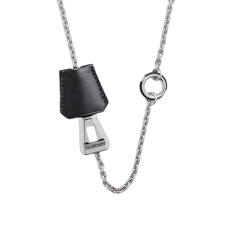 

Hermes Clochette Bell Small Calfskin Metal Palladium Leather Pendant Necklace Men necklace Silver 111993453 Box+Shopping Bag