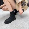 New thick-soled elastic thin boots single boots women's Martin boots leather British style retro round head brown velvet short boots